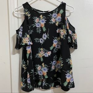 Black Floral Cold Shoulder Blouse Top